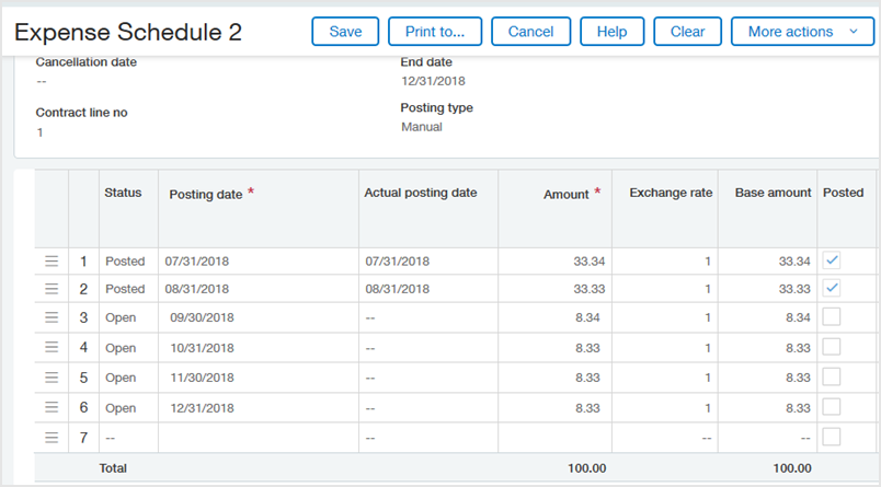 Die Ausgaben Terminierung zeigt die verbleibend 33/33 geteilt durch 4 = 8,33, geplant bis zum 31. Dezember.