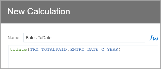 Gesamtumsatz für das letzte Jahr Bis-Datum Berechnung im Dialog Neue Berechnung vor der notwendigen Bearbeitung des Hierarchienamens.