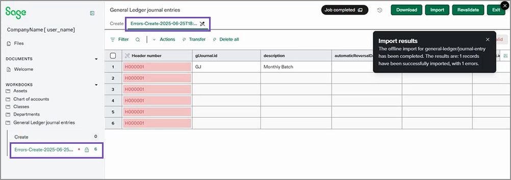 Fehlerblatt im Offline-Prozess.