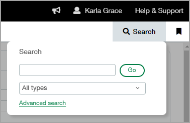 Lupe hervorgehoben, um das Schnellsuchfenster anzuzeigen.