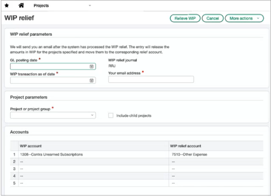 Parameter eingeben, die bei der Generierung der WIP-Entlastung verwendet werden sollen