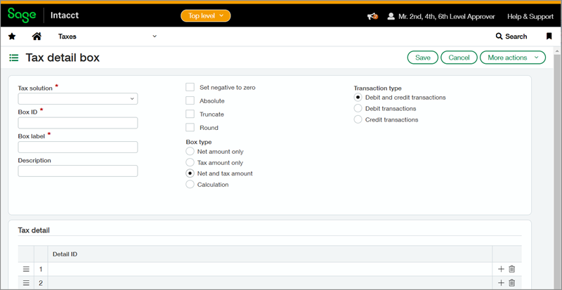 Screenshot der Definitionsseite für das Feld "Steuerangaben"