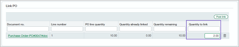 Fenster "Bestellung verknüpfen" für eine Verbrauchsmaterialanforderung