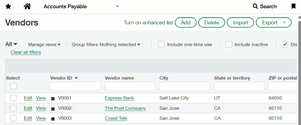 Erweiterte Liste aktivieren