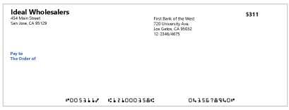 Preprinted standard cheque sample.