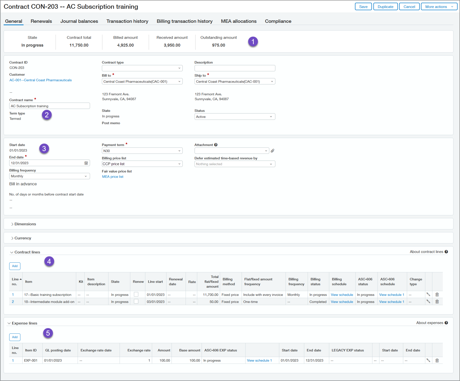 Shows a termed contract page.