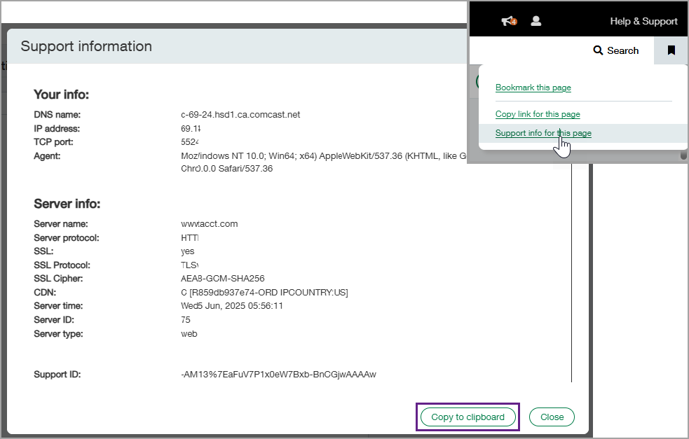 Support info for this page