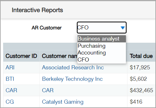 View Selector menu Make a selection from the View Selector dropdown menu to display the content of the view.