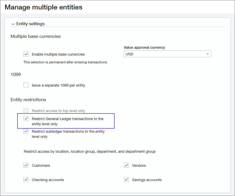 Manage multiple entities page with the new option circled.
