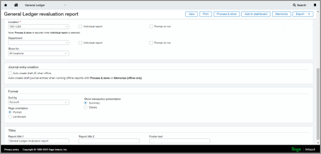 The General Ledger revaluation report now includes an option to show transaction summaries or details.