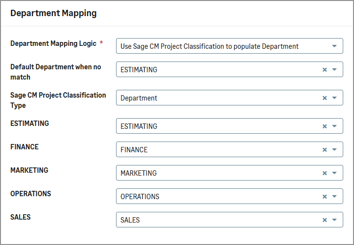 The Department Mapping fields. 