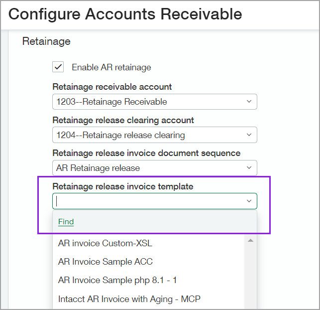 You can select a Retainage release invoice template.