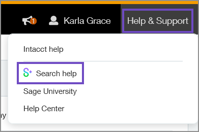 Shows the Help and Support menu, with the Search help menu option called out.