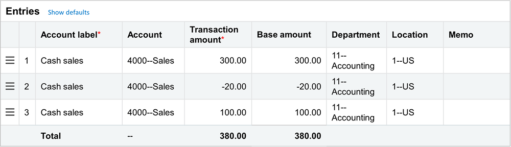 Example of totaling line items in an AR sales invoice.