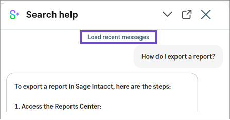 Search help panel with Load recent messages text highlighted.