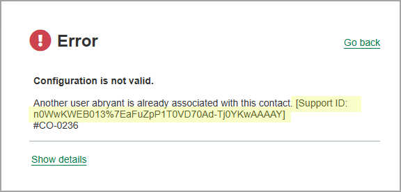 Support ID on error message