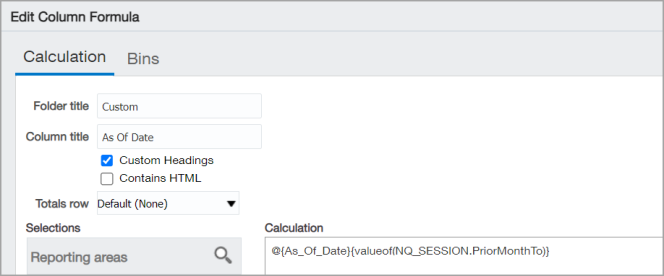 The PriorMonthTo session variable was set as the default value for the As_Of_Date presentation variable in a calculation using the following syntax: @{As_Of_Date}{valueof(NQ_SESSION.PriorMonthTo)}