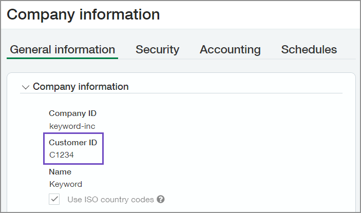 The company information page with the Customer ID field circled