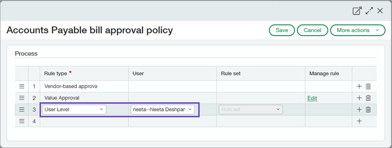 New rule type for named users in AP purchase invoice approvals