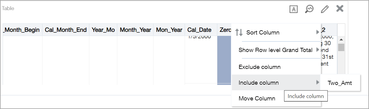 Select the column tile and choose Include column from the dropdown menu for the newly added column.