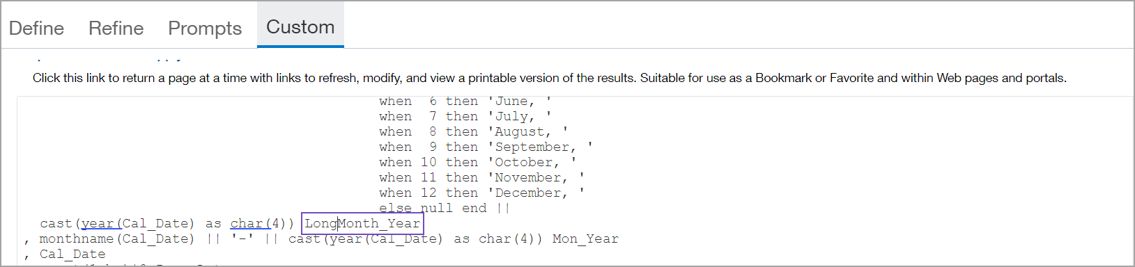 Example of changing the column name in the SQL section of the XML.