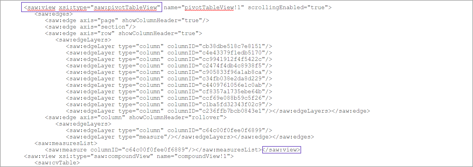 Example of an XML pivot table view that will be copied and moved.