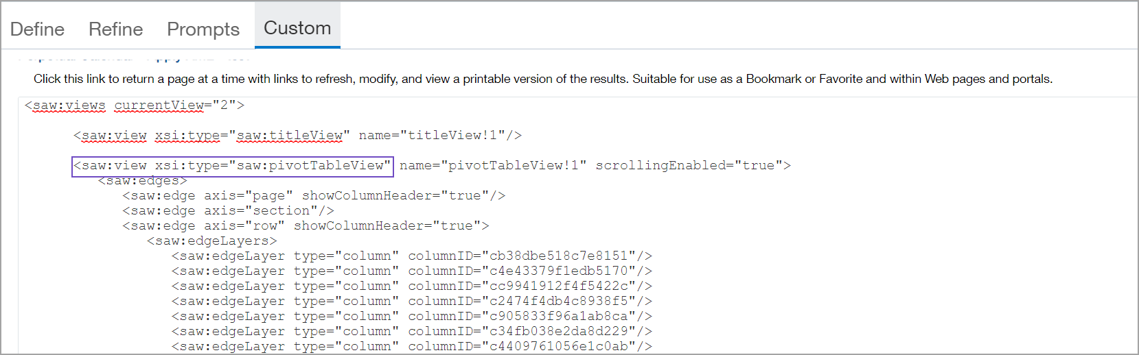 Example of an XML view after being copied to a new location.