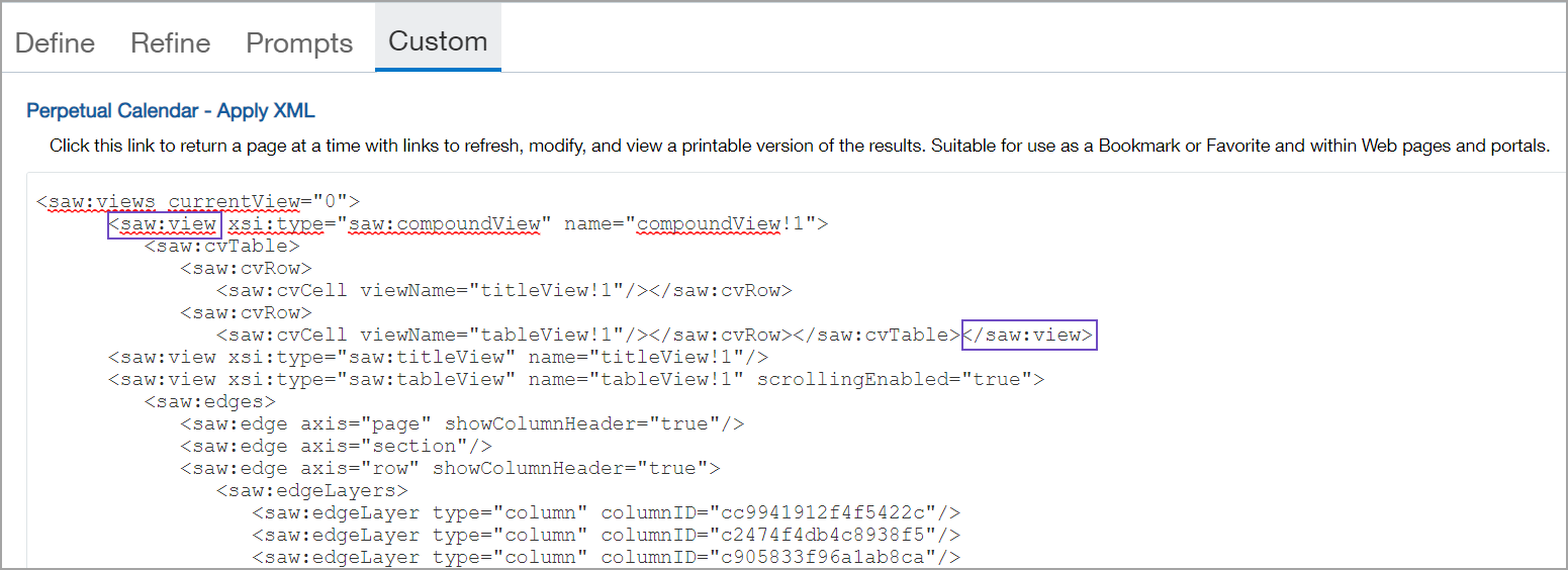 Example of XML views in the Apply XML pane.