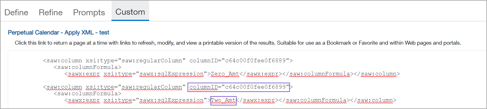Example of adding a column definition and changing the hexidecimal ID so it is unique.