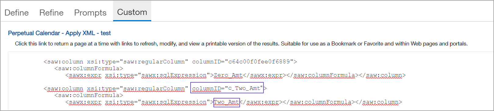 Changing the hexidecimal column ID in the previous image to a human-readable value.