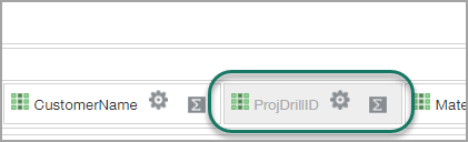 Close up of the ICRW Table view user interface with a grayed out column tile for ProjDrillD highlighted.