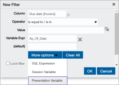 Filter with presentation variables