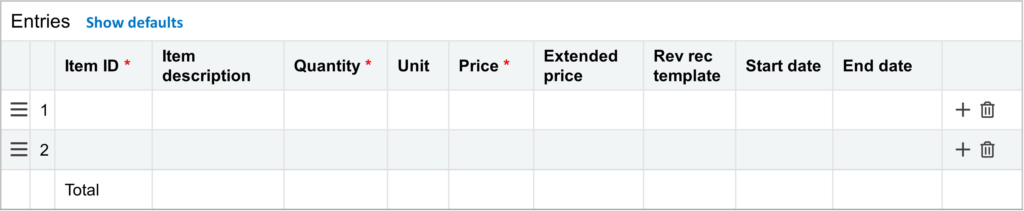 Customize a transaction's Entries grid layout