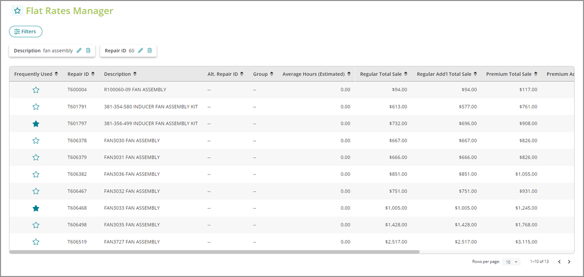 The Flat Rates Manager page.