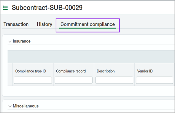 The Commitment compliance tab on primary documents.