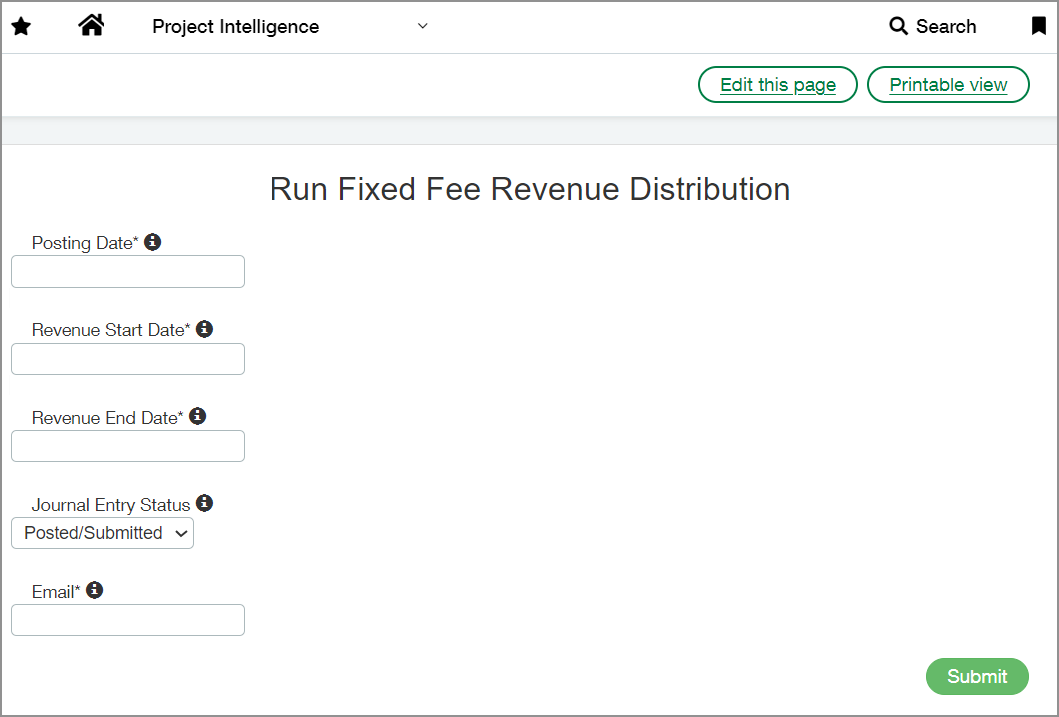 Run Fixed Fee Revenue Distribution page. 
