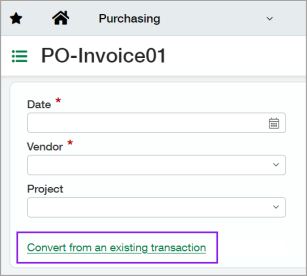 The Convert from an existing transaction link is selected.