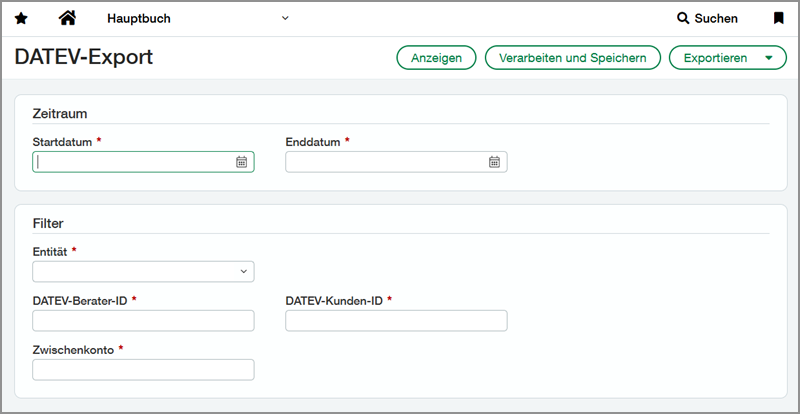 DATEV export page in German.