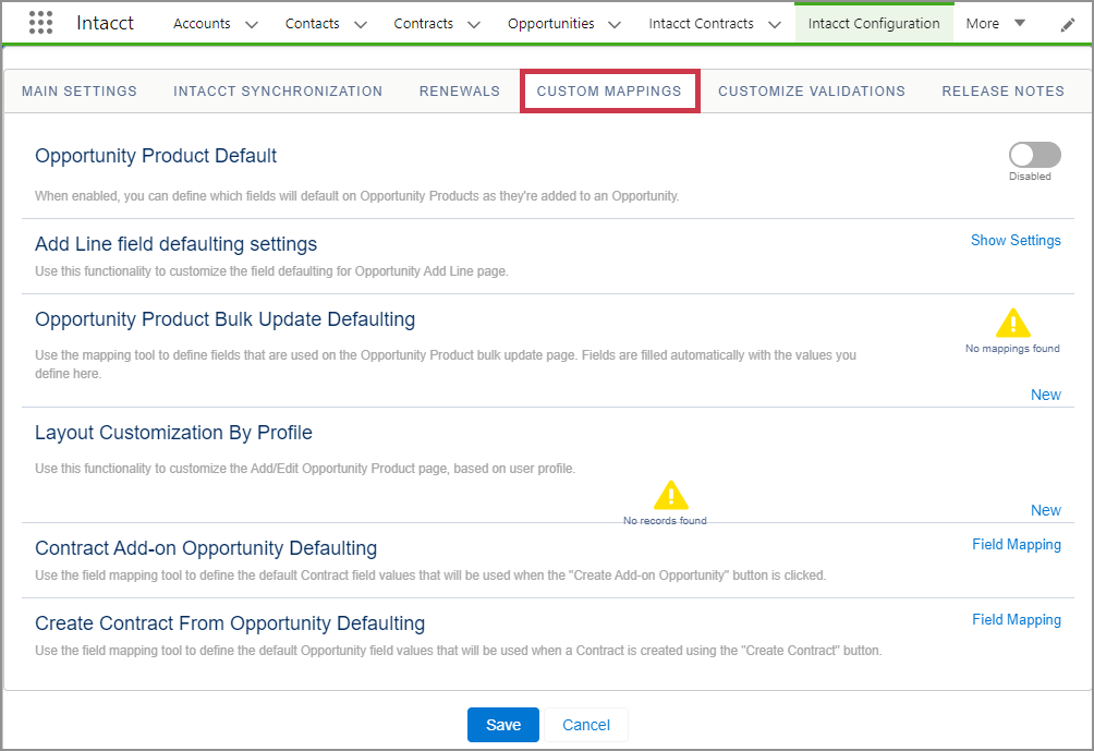 The Custom Mappings tab.