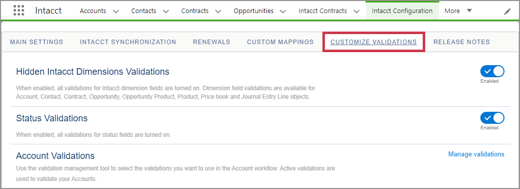 The Custom Validations tab is only availabe when Custom Validations have been enabled.