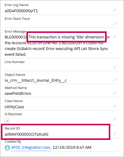 An example of an error log.