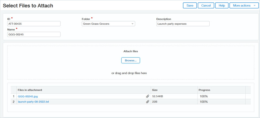 The Select Files to Attach window accessed from the AP supplier invoice page.