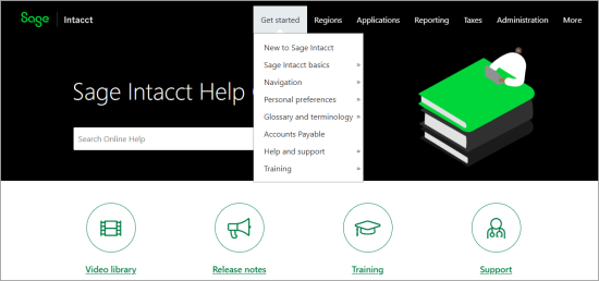 Sage Intacct Help Center page.