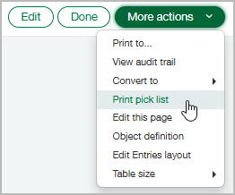 More action menu for Supplies requisitions