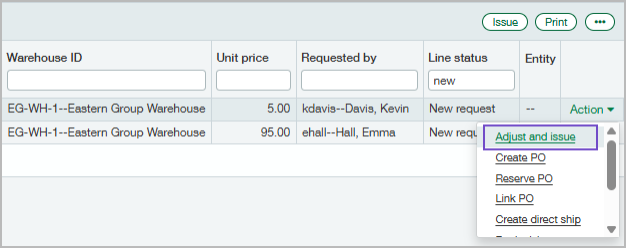 Supplies Workbench adjust and issue menu option