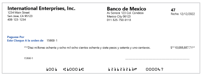 Muestra de talón de cheques mexicanos en blanco.