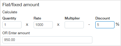 Cantidad = 1, Tarifa = 1000, Descuento = 5. O Introducir importe muestra 950,00.