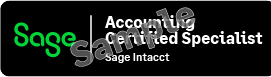 Una insignia de muestra para el Certificado de Especialista en Contabilidad de Sage Intacct.