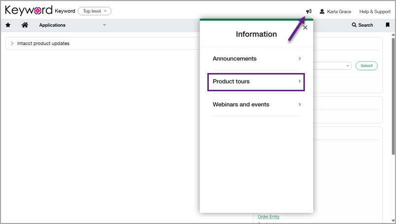 Las guías de productos se seleccionan a partir del icono del megáfono.