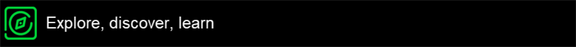 Icono de brújula en el extremo izquierdo del rumbo Explorar, descubrir, aprender.